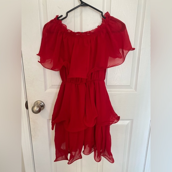 PLT Red Chiffon Ruffle Dress - Picture 4 of 8